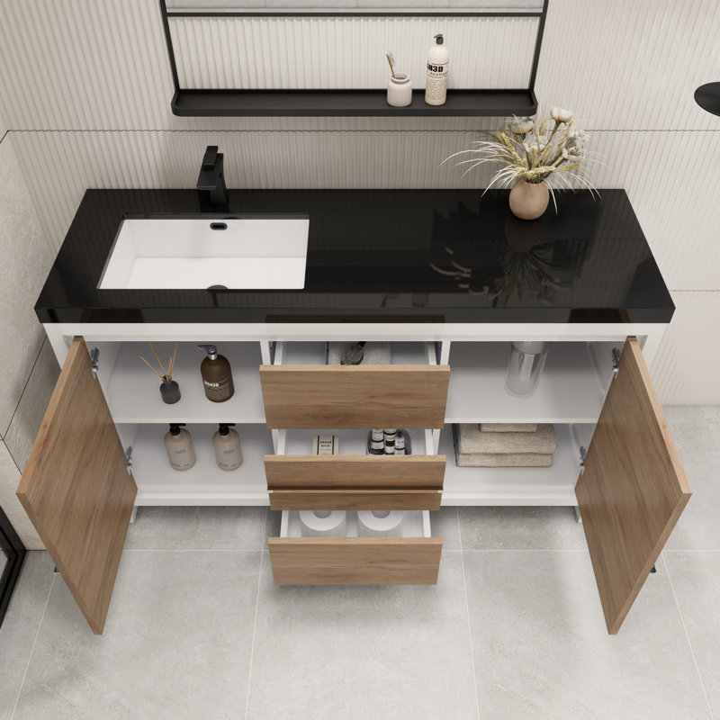 Ensemble de meuble-lavabo simple 60 po Valerieann, Chêne blanc