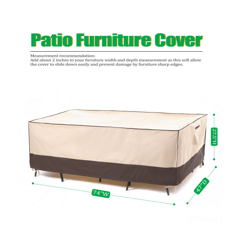 Premium Waterproof Outdoor Patio Rectangular Table Cover: Latest Rip-Stop Fabric, 3-Year Warranty, 27.5" H x 74" W x 47" D