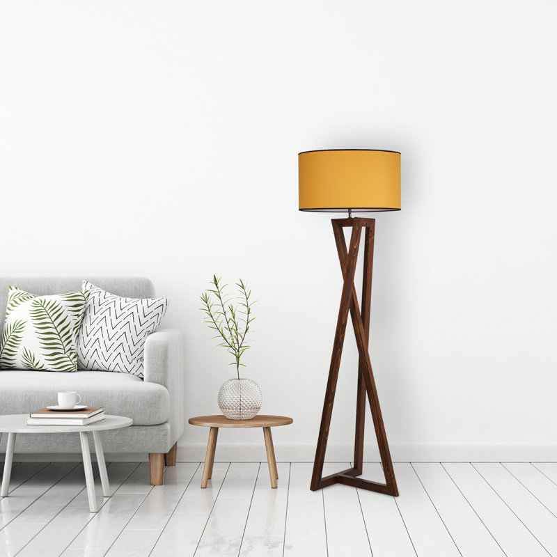 Piekos 166cm Brown Tripod Floor Lamp, Mustard