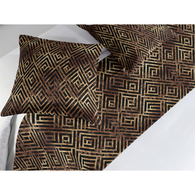Ambesonne Art Deco Bed Runner Set Lines Geometric Abstract Chocolate Amber and Mustard
