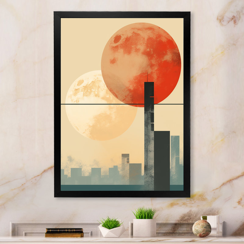 Lever de soleil orange et beige, Cadre simple noir, H 32 po x l 16 po x P 1 po