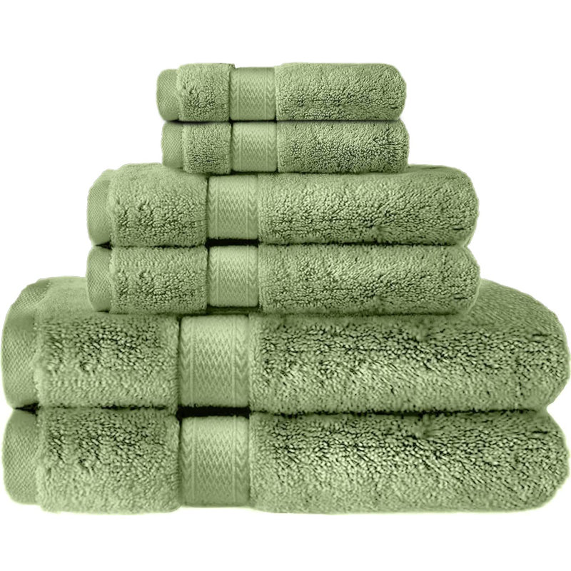 Ensemble de 6 serviettes de bain en coton avec 2 serviettes de bain et 2 débarbouillettes Biron, Vert sauge