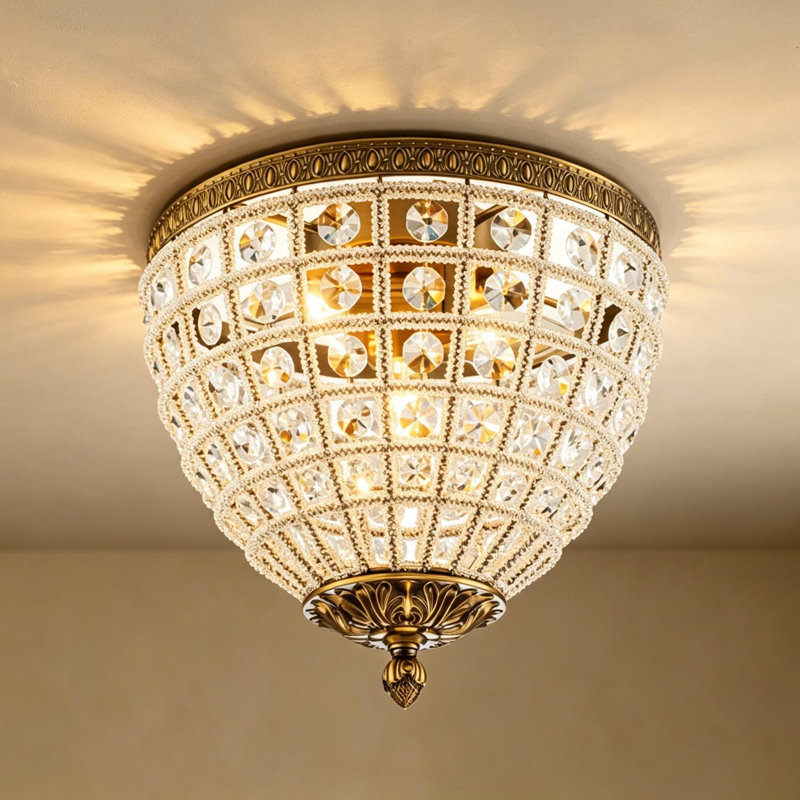 3 - Light Glass Crystal Dome Flush Mount Ceiling Light