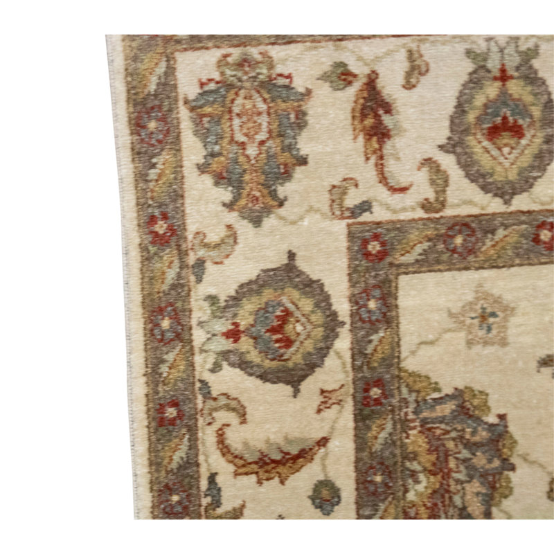 Tapis beige / brun en laine noué à la main de conception unique 6 pi x 9 pi 1 po
