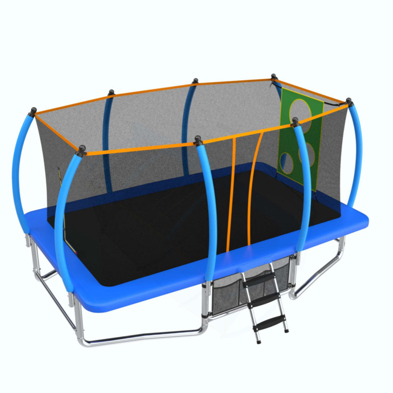 Long trampoline rectangulaire extérieur pour enfants adultes, Bleu
