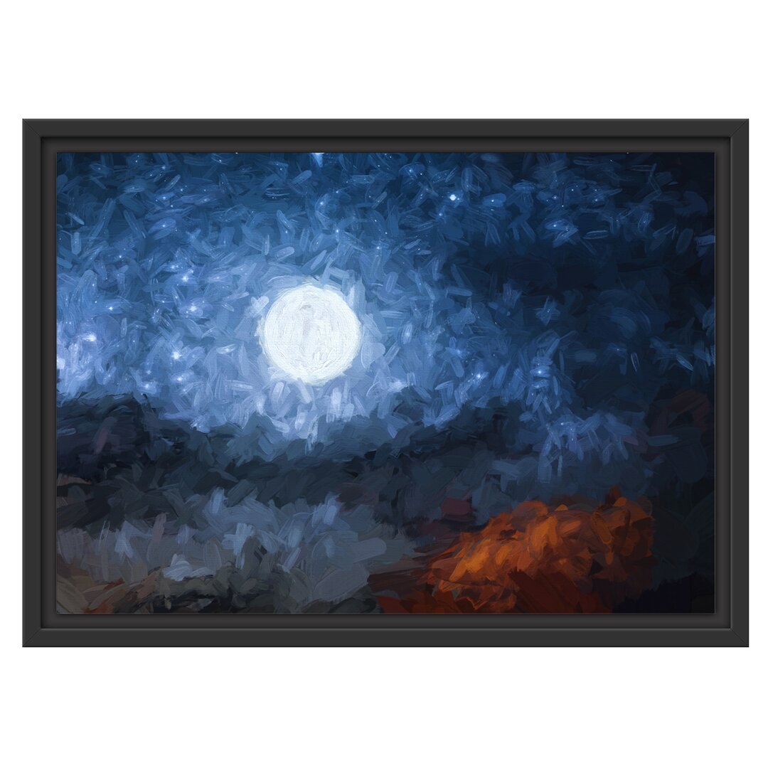 Gerahmtes Wandbild Leuchtender Mond am Nachthimmel