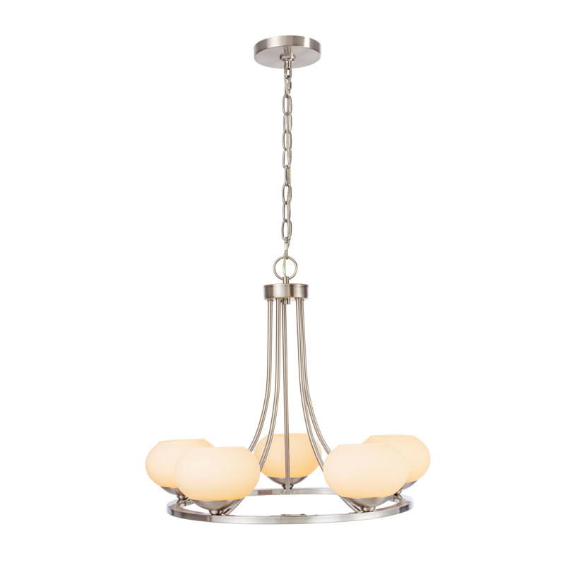  Bisque 5-Light Etched Opal Glass Chandelier