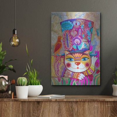 Red Barrel Studio® 'Cat In The Hat 2' by Oxana Zaika Metal Wall Art