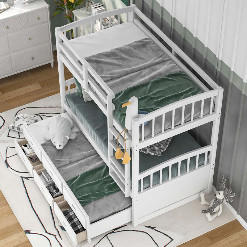Standard Bed with Drawers, White