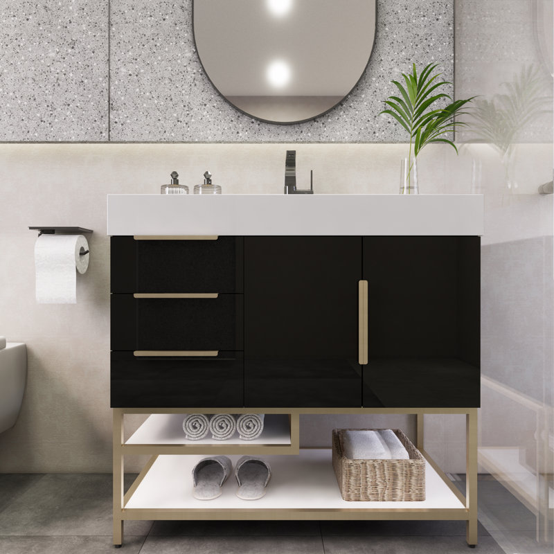 Ensemble de meuble-lavabo simple 35,4 po Malwina, Noir très lustré