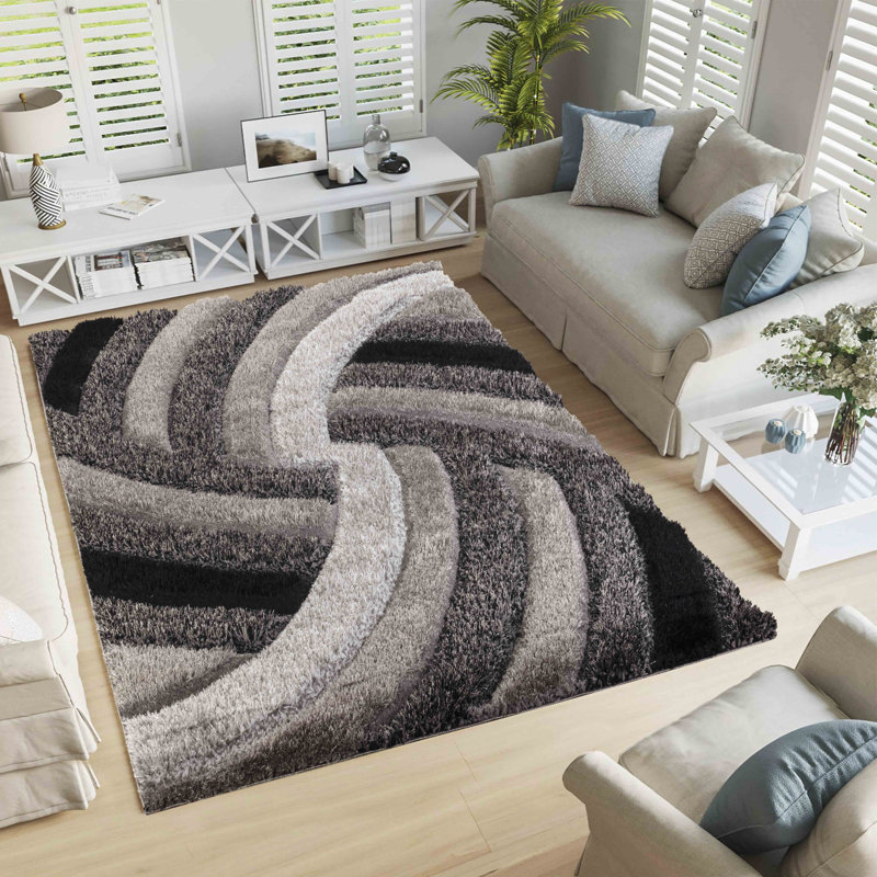 Frio Grey/Black Shaggy Indoor Rug, Rectangle 80cm x 150cm