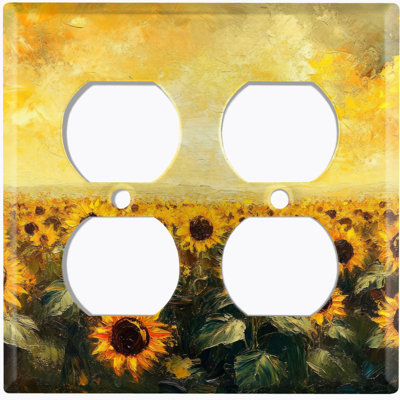 Couvercle de plaque d'interrupteur en métal; Bascule à 3 bandes standard des États-Unis - image imprimée d'art de tournesol