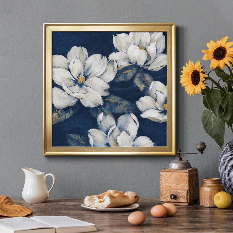 «Magnolias Indigo», reproduction d'art sur toile encadrée, H 22,5 po x l 22,5 po x P 1,5 po, Or