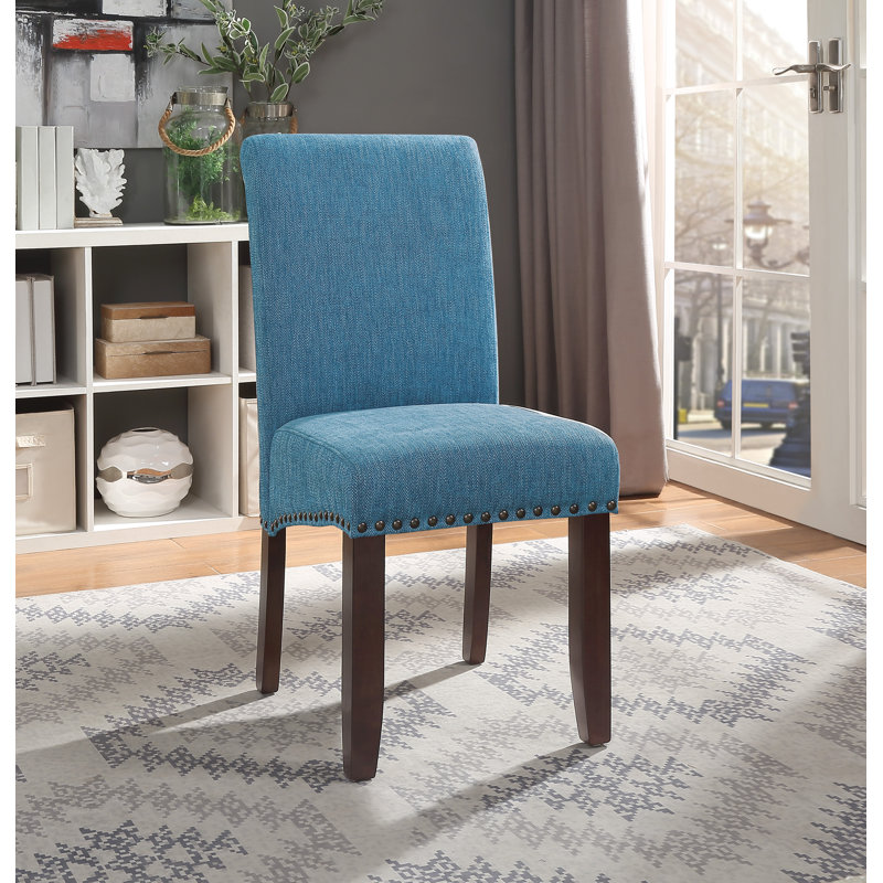 Chaise parsons rembourrée en polyester Ramarni, Bleu marine