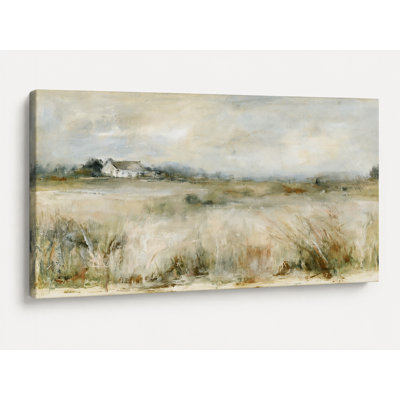 Mist Over the Meadow - Neutral Countryside Landscape on Wrapped Canvas Wall Art