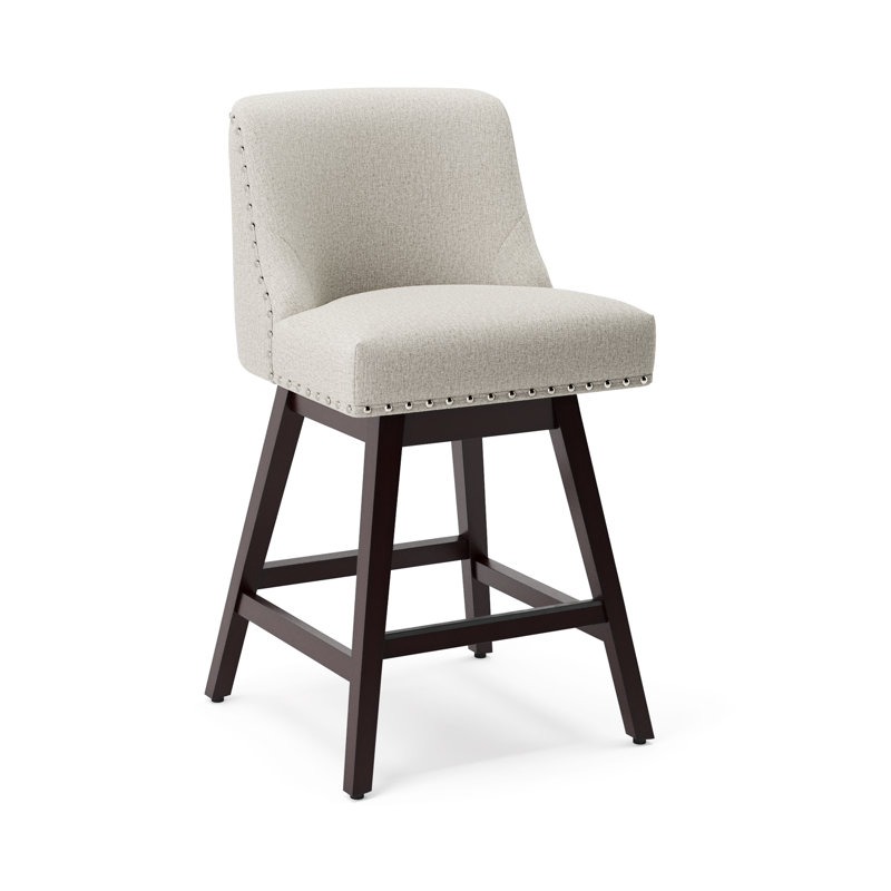 Caralyn Swivel Upholstered Counter Stool, Light Grey