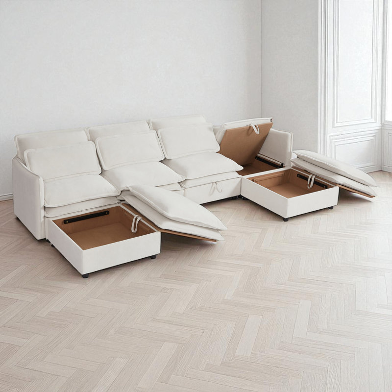 Canapé-lit modulaire rembourré 6 pièces 6 pièces, Polyester beige