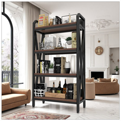 Durable Metal And Wooden 4-Level Bakers Rack With Versatile Storage For Kitchen, Pantry, And Bathroom