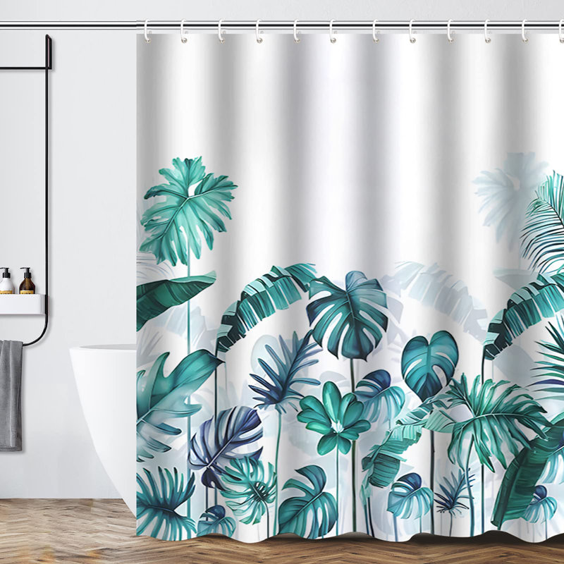 Bathroom Shower Curtain with 12 Hooks, Grey Striped