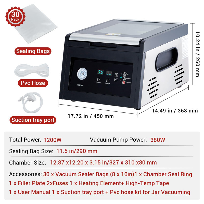 Scelleuse sous vide pour chambre 11,5 "avec mode marinade, scellant haute performance pour la maison et le commerce