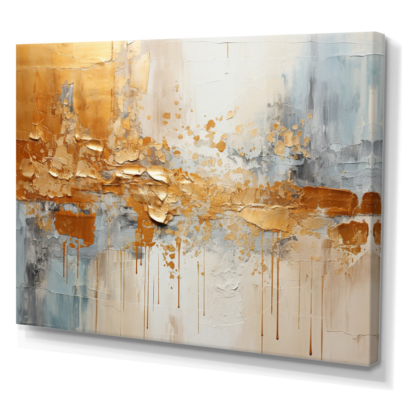 «Isalena Golden Gleam I», art mural grand collage abstrait, H 24 po x l 32 po x P 1 po, Toile tendue