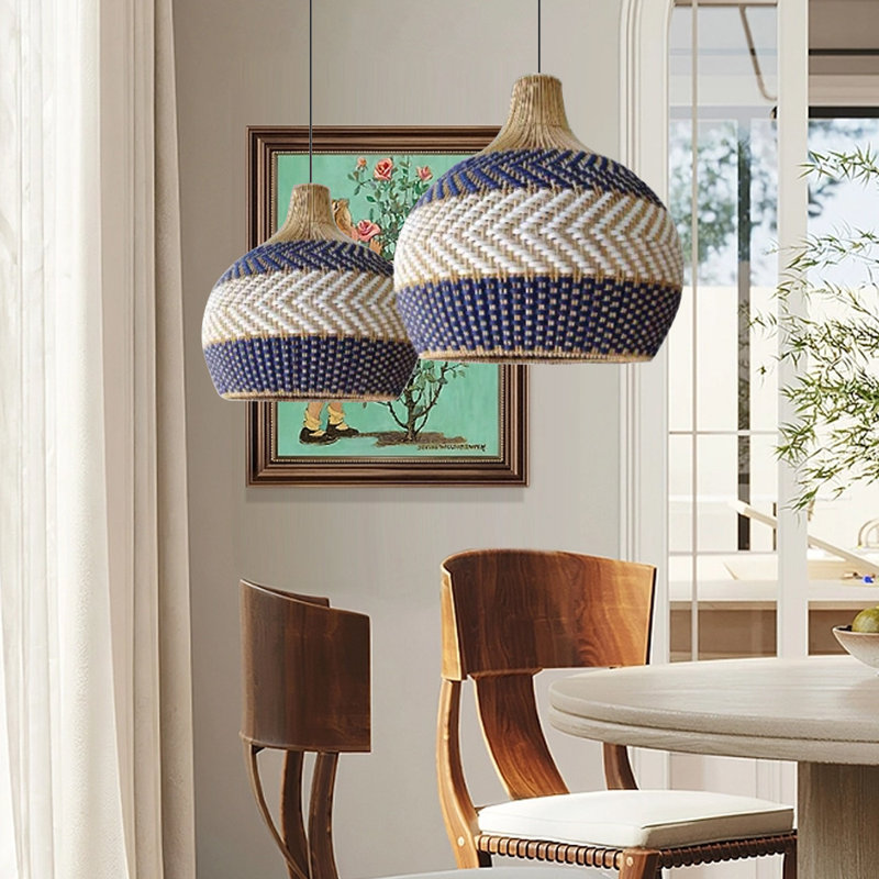 Luminaire suspendu en rotin à 1 lumière, H 17,7 po x l 19,68 po x P 19,68 po