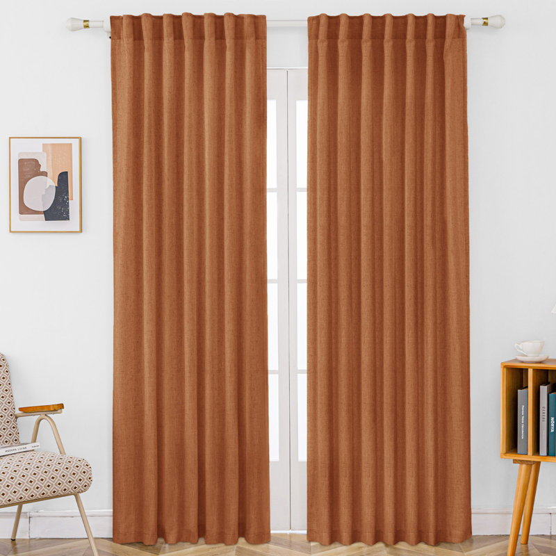 Toyoko Linen Blend Semi-Sheer Back Tab Curtains, 52" W x 96" L, Terracotta