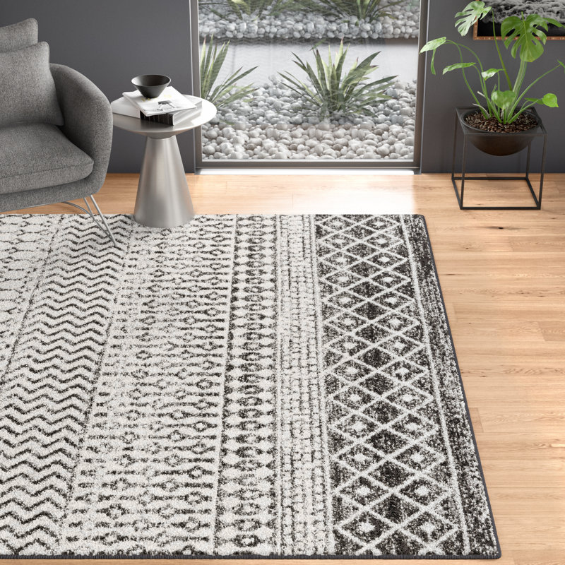 Tapis ivoire et gris anthracite tissé au métier mécanique Lashavia, Rectangle 3 pi 11 po x 5 pi 7 po