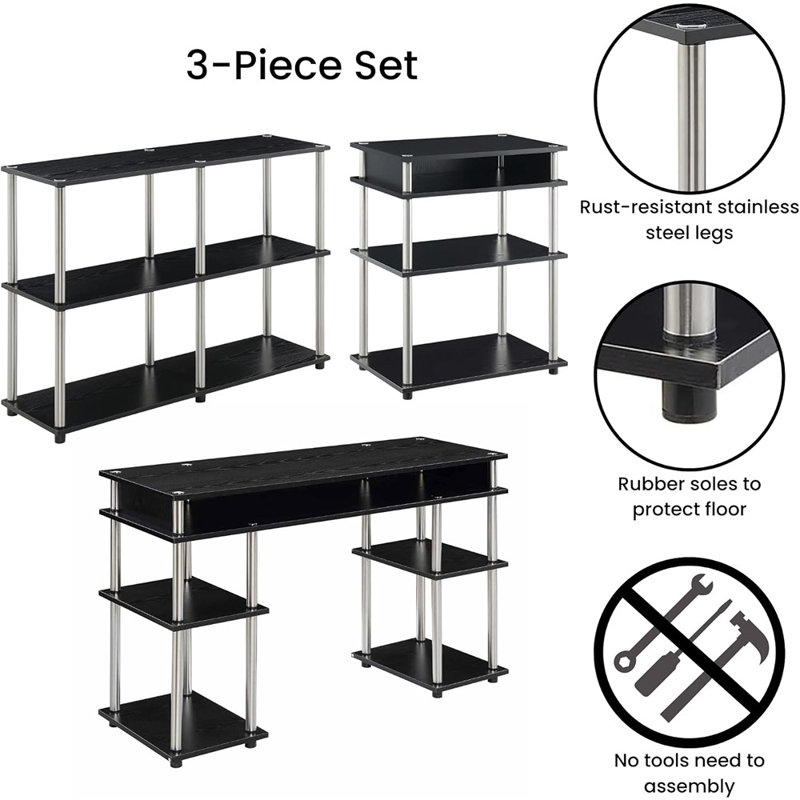 Bureau sans outils, support d'imprimante et bureau de table, ensemble de salle de séjour - bureau d'étude contemporain, organisation moderne, noir