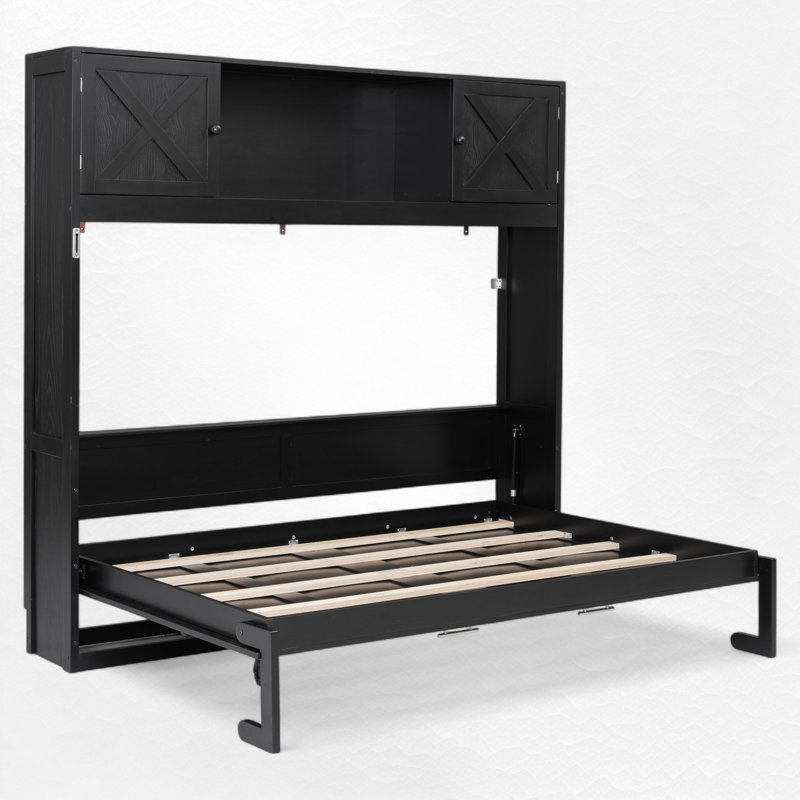Full Size Murphy Bed With Storage, Black