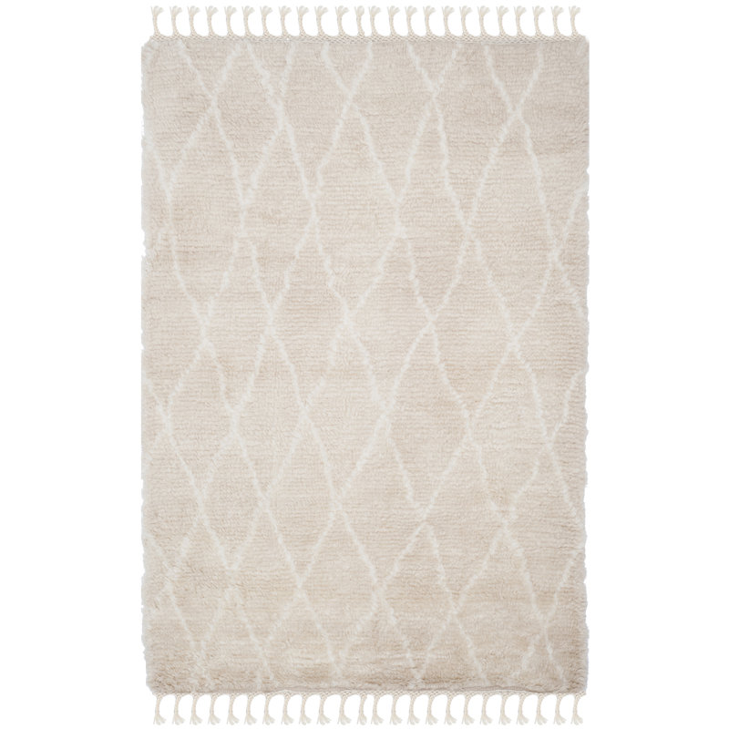 Tapis ivoire / beige en laine et coton touffeté à la main Powell, Rectangle 5 pi x 8 pi
