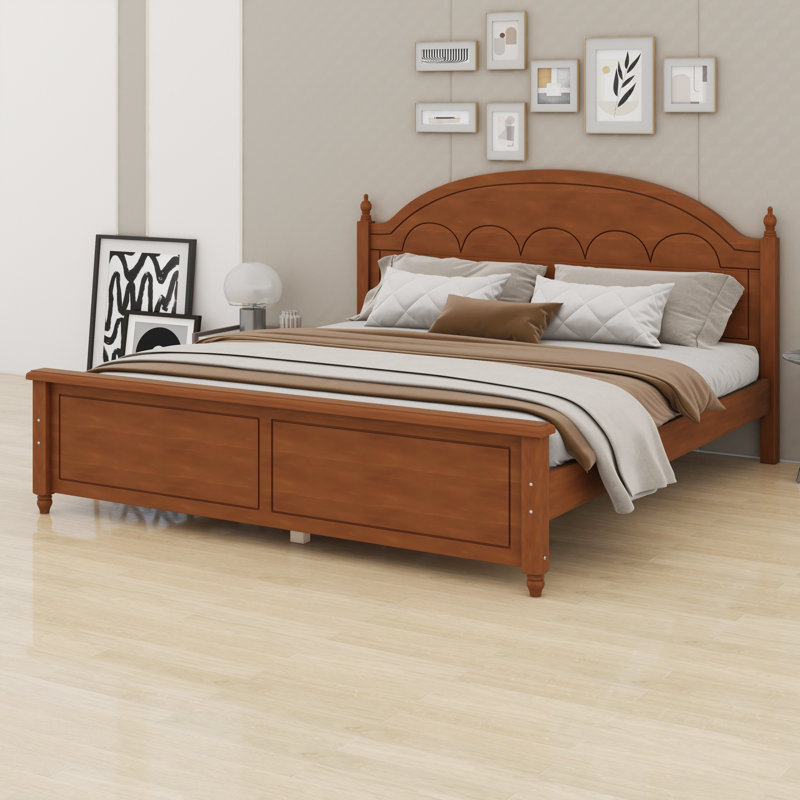 Structure de lit en bois durable avec tête de lit arquée incurvée à l'allure classique, Grand lit, Oak