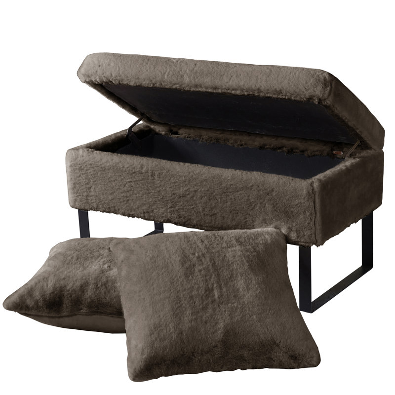 Lovitto Upholstered Ottoman, Chocolate Faux Fur