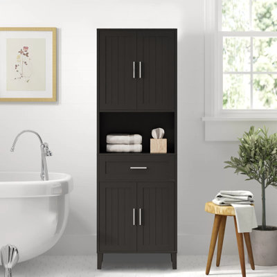 Tall Bathroom Cabinet Freestanding - Elegant Storage with 2 Cabinets, 4 Soft-Close Doors, 2 Adjustable Shelves & Drawer, High Quality Bathroom Organizer