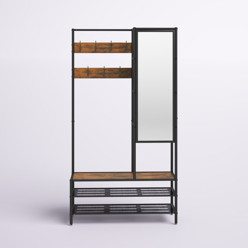 Arbre d'entrée Pickard avec banc miroir et rangement pour chaussures