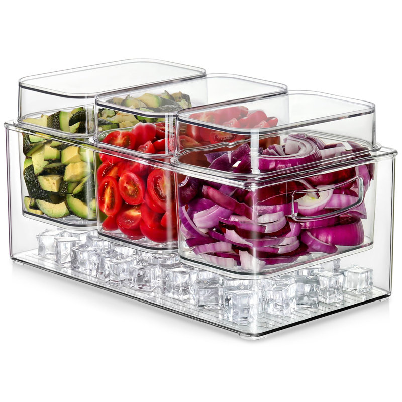 Extra Large Taco Bar Serving Set For Party With 3 Containers(50 Oz), Mimosa Bar Accessories With Separate Lids, Chilled Condiment Caddy Organizer For Salad Bar Buffet Station, Party Supplies
