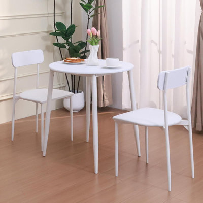 Round Dining Table Set For 2, Wood Tabletop With Strong Metal Frame