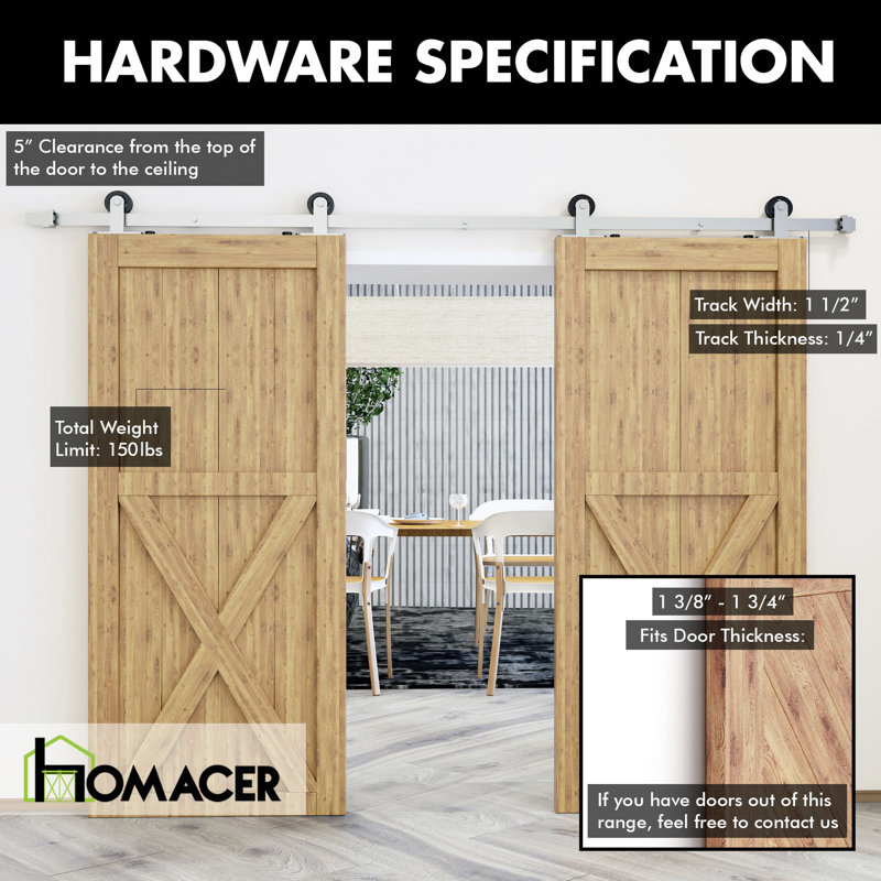 Brushed Nickel Top Mount T-Shape Design Non-Bypass Single Track Two Door Hardware Kit (Door Not Included), 144 in.