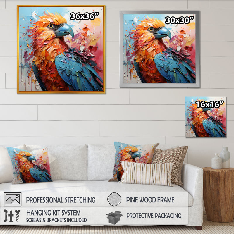 Perroquets, rencontre colorée sur toile, H 36 po x l 36 po x P 1,5 po, Toile tendue