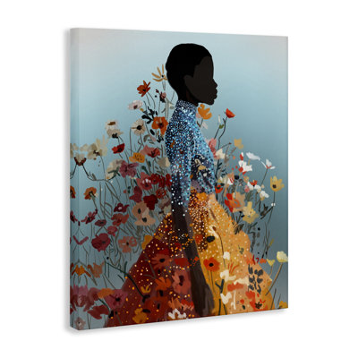 Flower Explosion Trendy Girl Canvas Wall Art, design by Amelia Noyes