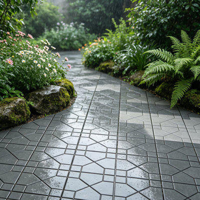 12 in. x 12 in. Outdoor Geometric Pattern Plastic Interlocking Flooring Deck Tiles for Courtyard