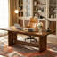 Bureau rectangulaire de style moderne du milieu du siècle, 86 pouces, en bois brun avec un joli grain de bois.-1247085734