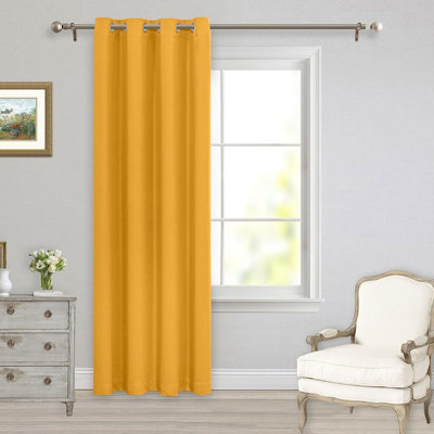Mustard Yellow Blackout Curtain Panel, Thermal Insulated Room Darkening Grommet Window Drapes