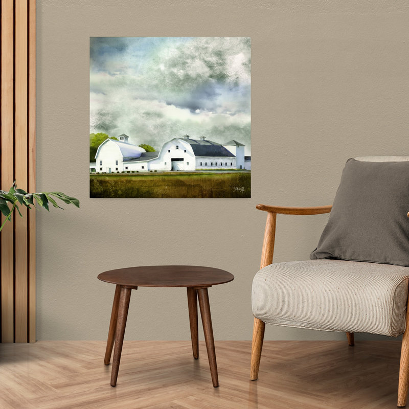 «Stormy Barn Living», art contemporain mural, paysage abstrait, H 24 po x l 24 po