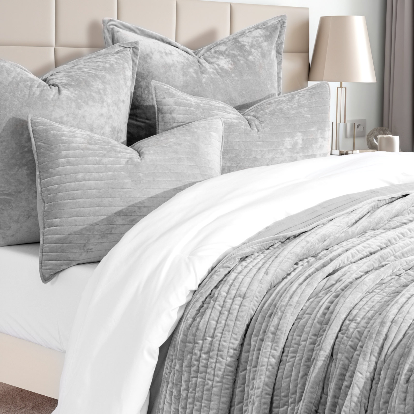 Velvet Quilt Set, Queen, Frost Gray