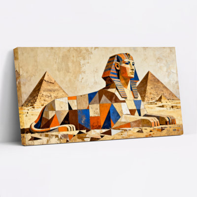 Geometric Sphinx And Pyramids Canvas Wrapped Wall Art Oil Painting Print Set Of 1