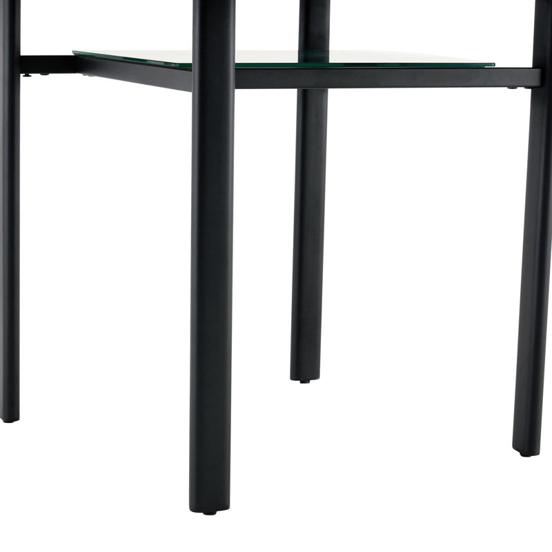 Table de salle à manger minimaliste moderne de 107 cm (42 pouces) et 4 chaises noires en PU, finition bois brun, incrustations en verre couleur thé de 51 cm (20 pouces), étagère transparente pour se détendre, design ergonomique, verre résistant aux chocs et aux hautes températures, cuisine ouverte