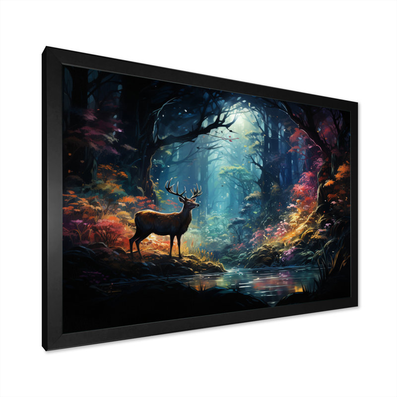 Deer Enchanted Forest III - impression, H 30 po x l 40 po x P 1,5 po, Cadre photo noir
