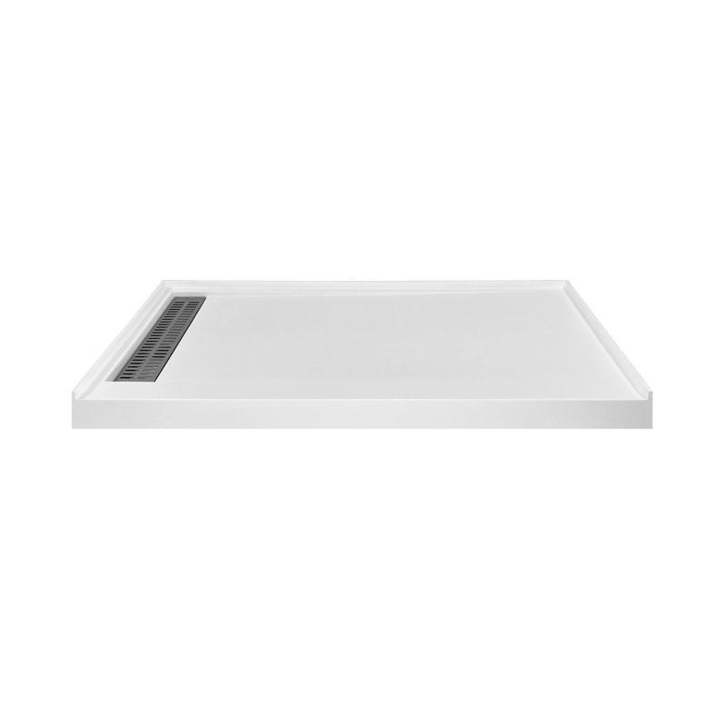Transolid 60-in x 30-in Cast Solid Surface Shower Base, White, Left Hand Drain