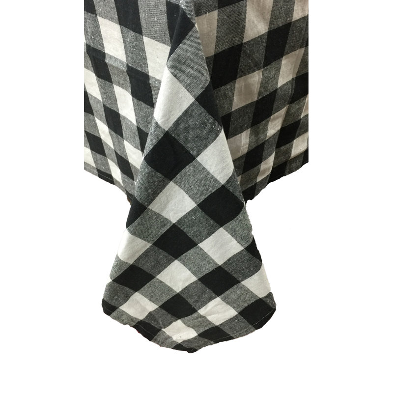 Knopp Plaid 100% Cotton Tablecloth, Black, 60" W Round